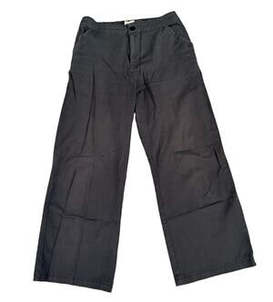 PACT Womens Organic Cotton Stretch Wide Leg Dark Grey Pants M Snap Pocket